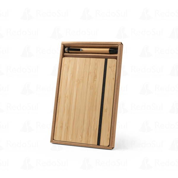 Conjunto de caderno 21 x 14 personalizado com caneta acabamento em bambu Conjunto de caderno 21 x 14 personalizado com caneta acabamento em bambu